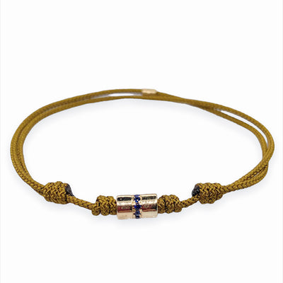 14k yellow gold long roll bead with sapphires silk cord bracelet layering Luis Morais