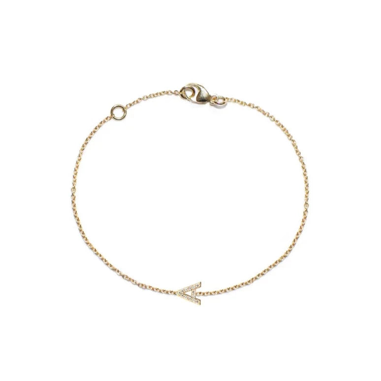 14k yellow gold chain diamond bracelet personalized with A initial Anzie wedding Mother’s Day