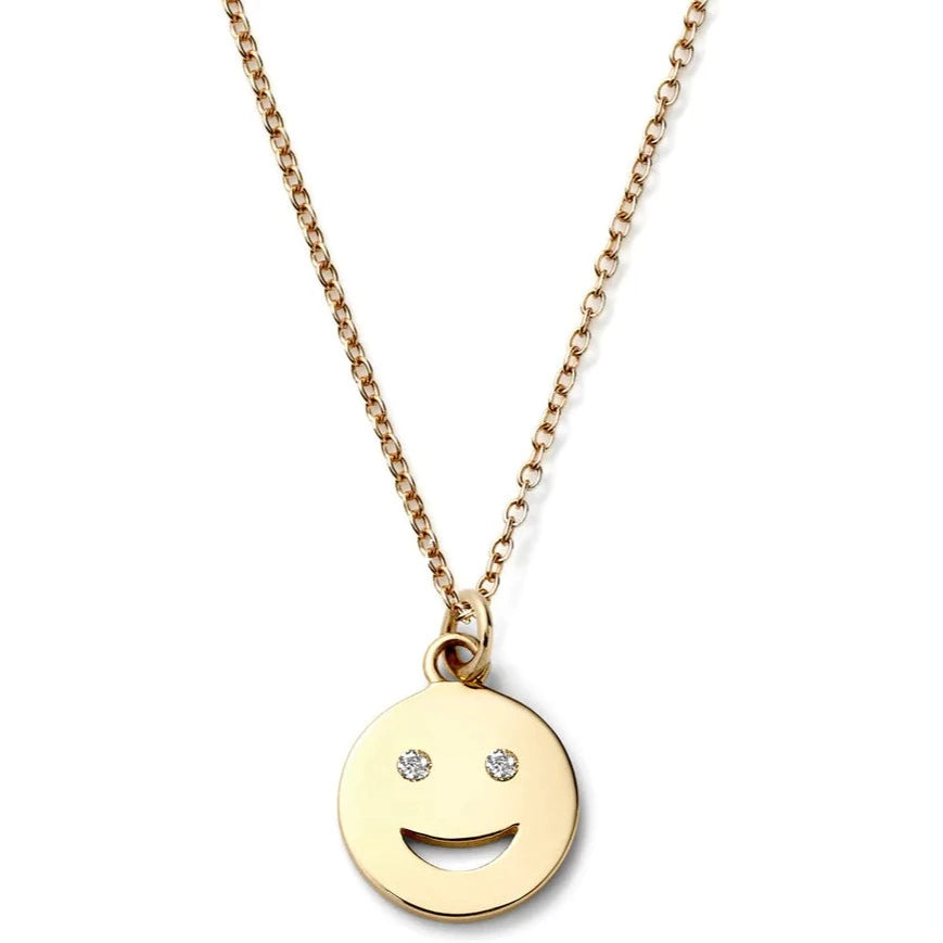 14k yellow gold chain necklace smiley face emoji diamond