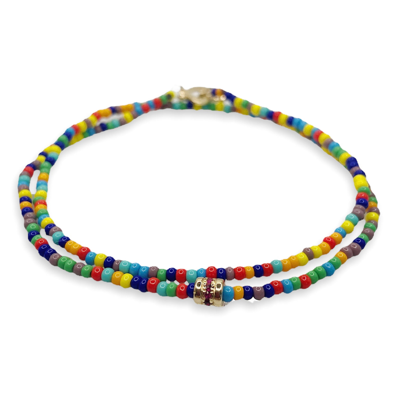 Gold Eye Toggle Clasp Ruby Short Roll Beaded Wrap Bracelet