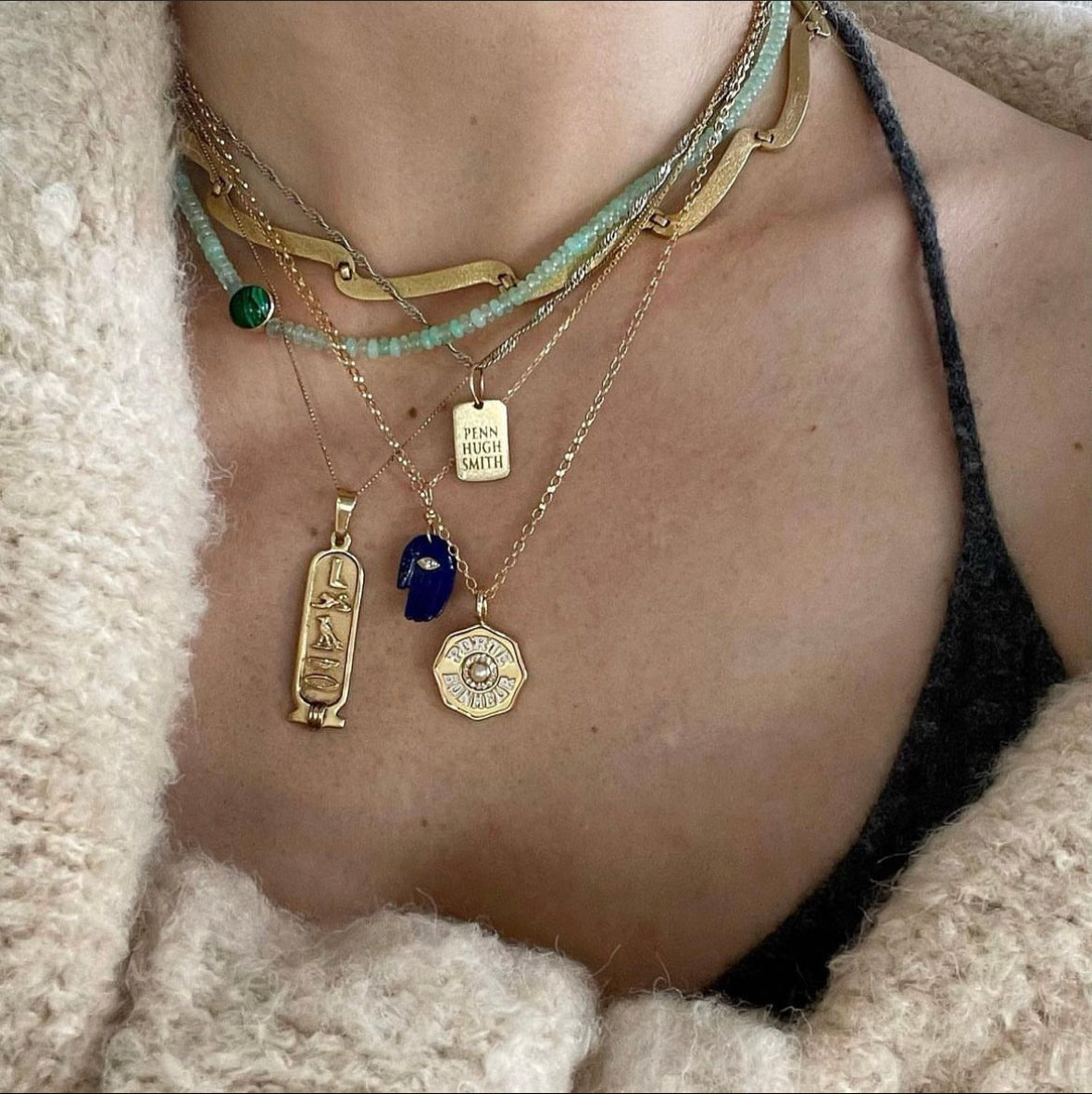 Lapis Lazuli Mudra's Hand & Diamond Eye Necklace