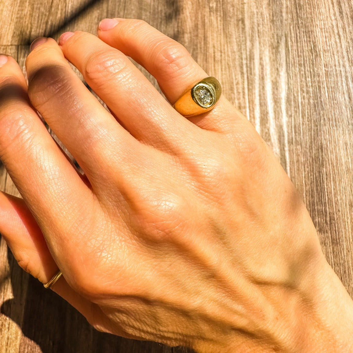 ESTATE 14K Gold Diamond Pinky Ring, c1980