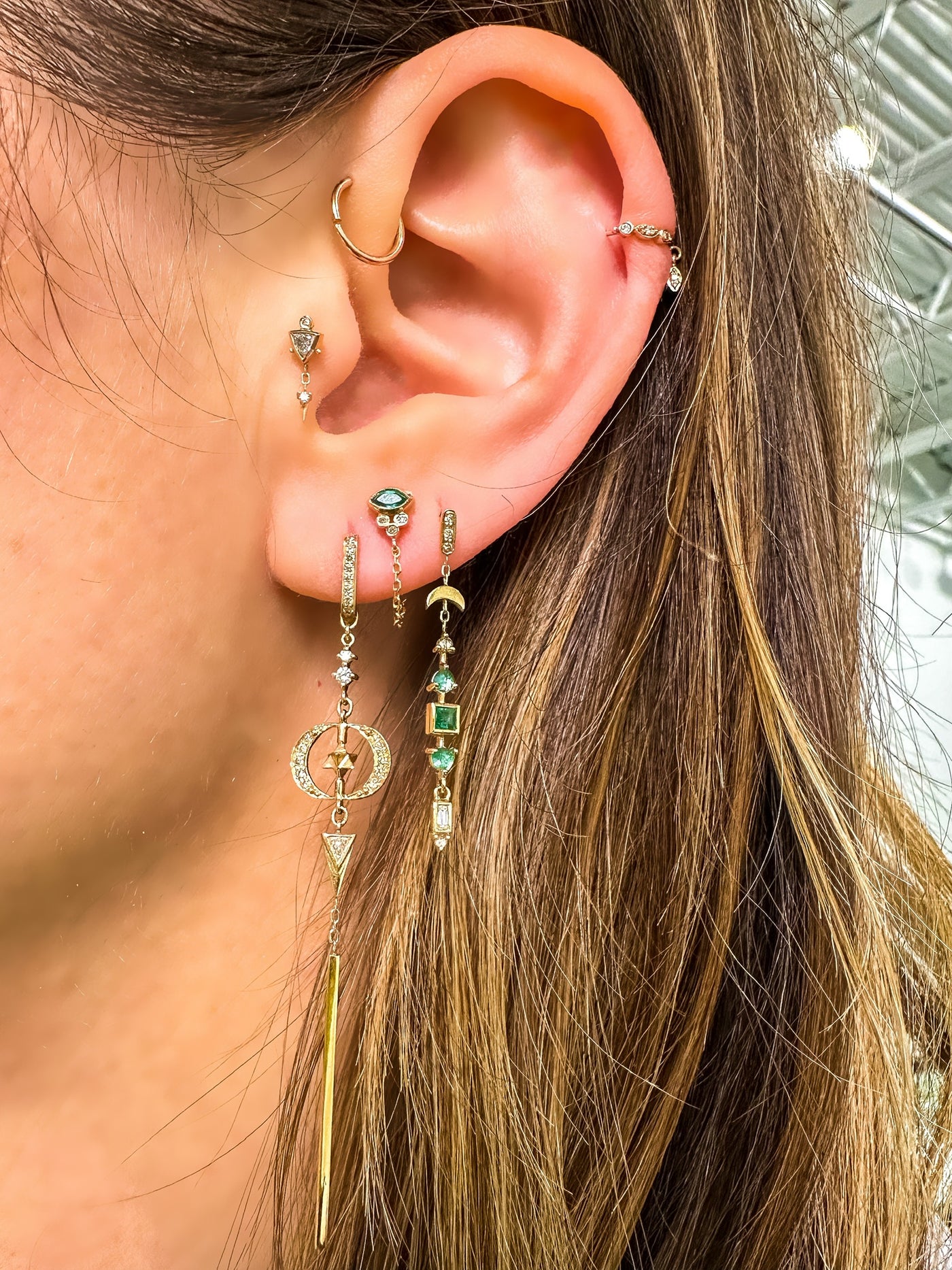Diamonds & Dangling Eye Hoop Earrings
