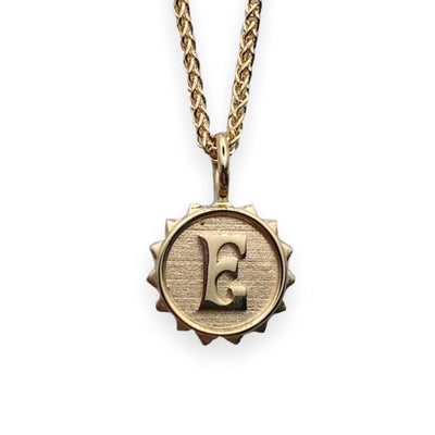 14k yellow gold coin medallion initial necklace 