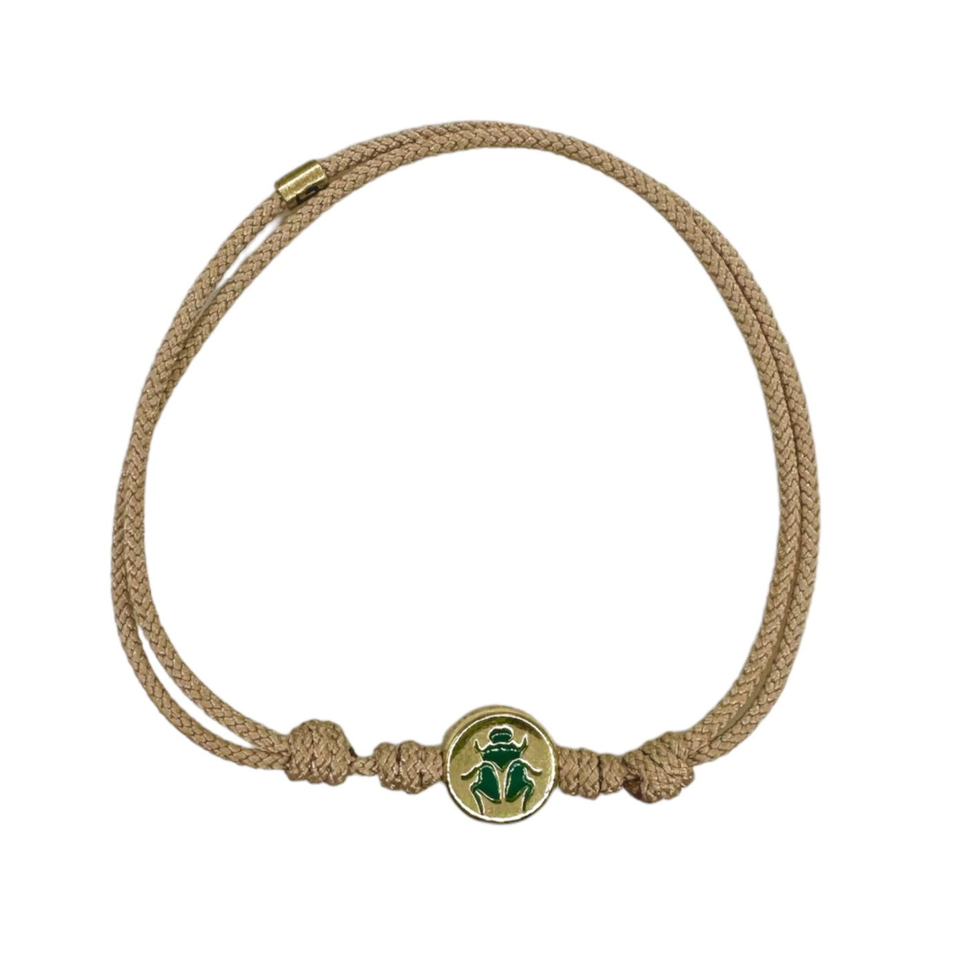 Gold and Enamel Scarab Symbol on a Silk Cord Bracelet