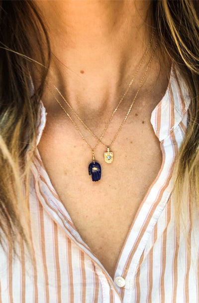 Lapis Lazuli Mudra's Hand & Diamond Eye Necklace