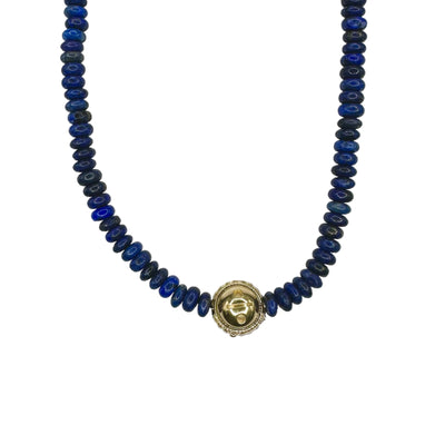 Gold Balance Symbol on Turquoise and Lapis Beaded Necklace