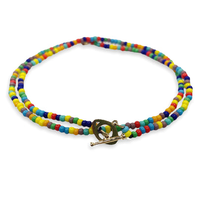 Gold Eye Toggle Clasp Ruby Short Roll Beaded Wrap Bracelet