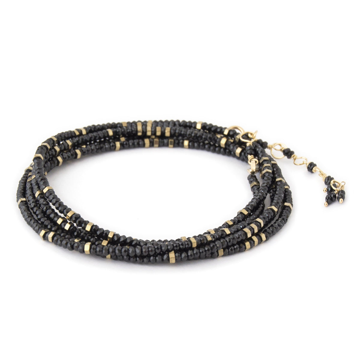 black spinel 18k yellow gold wrap necklace bracelet stones beads