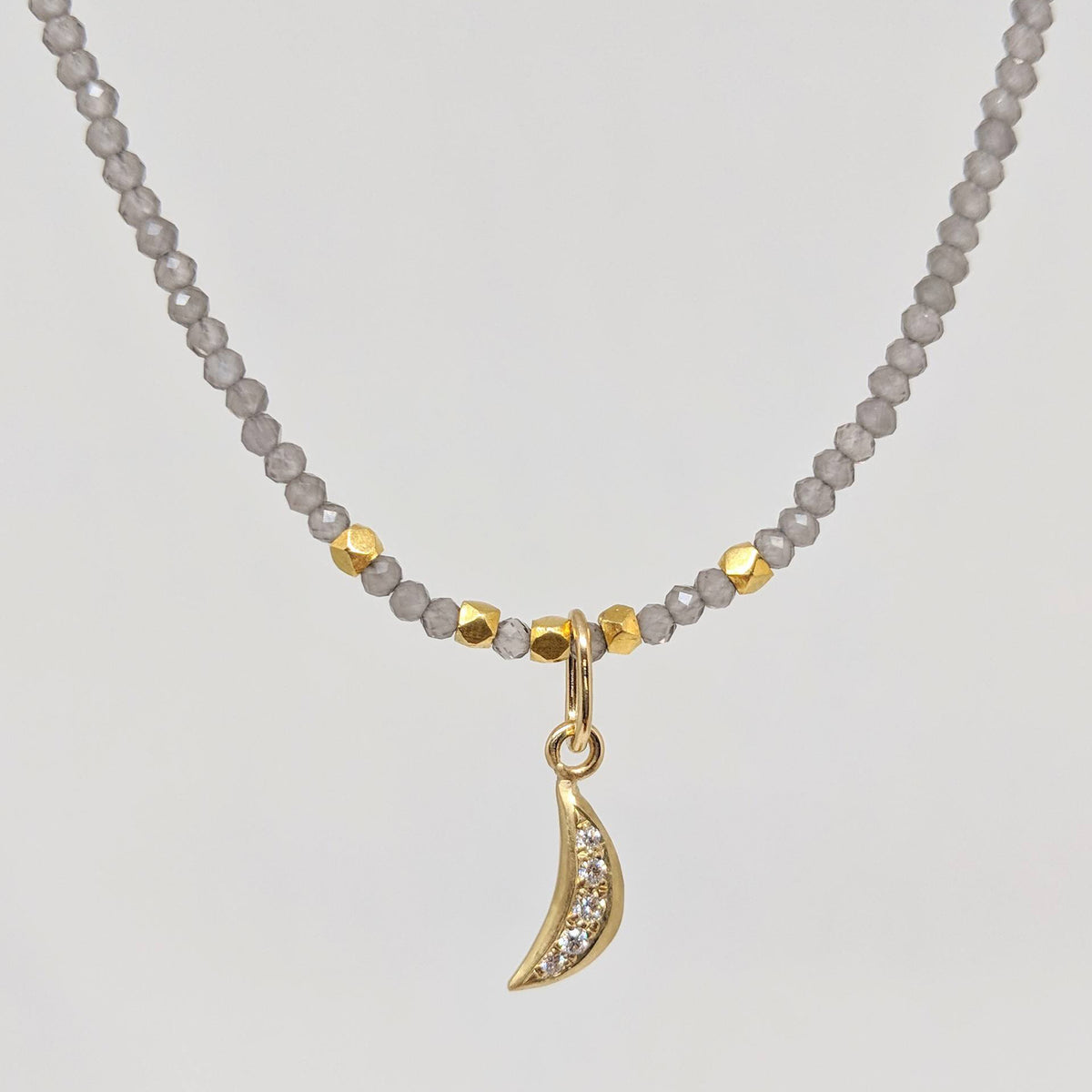 18k yellow gold charm diamond mini crescent moon